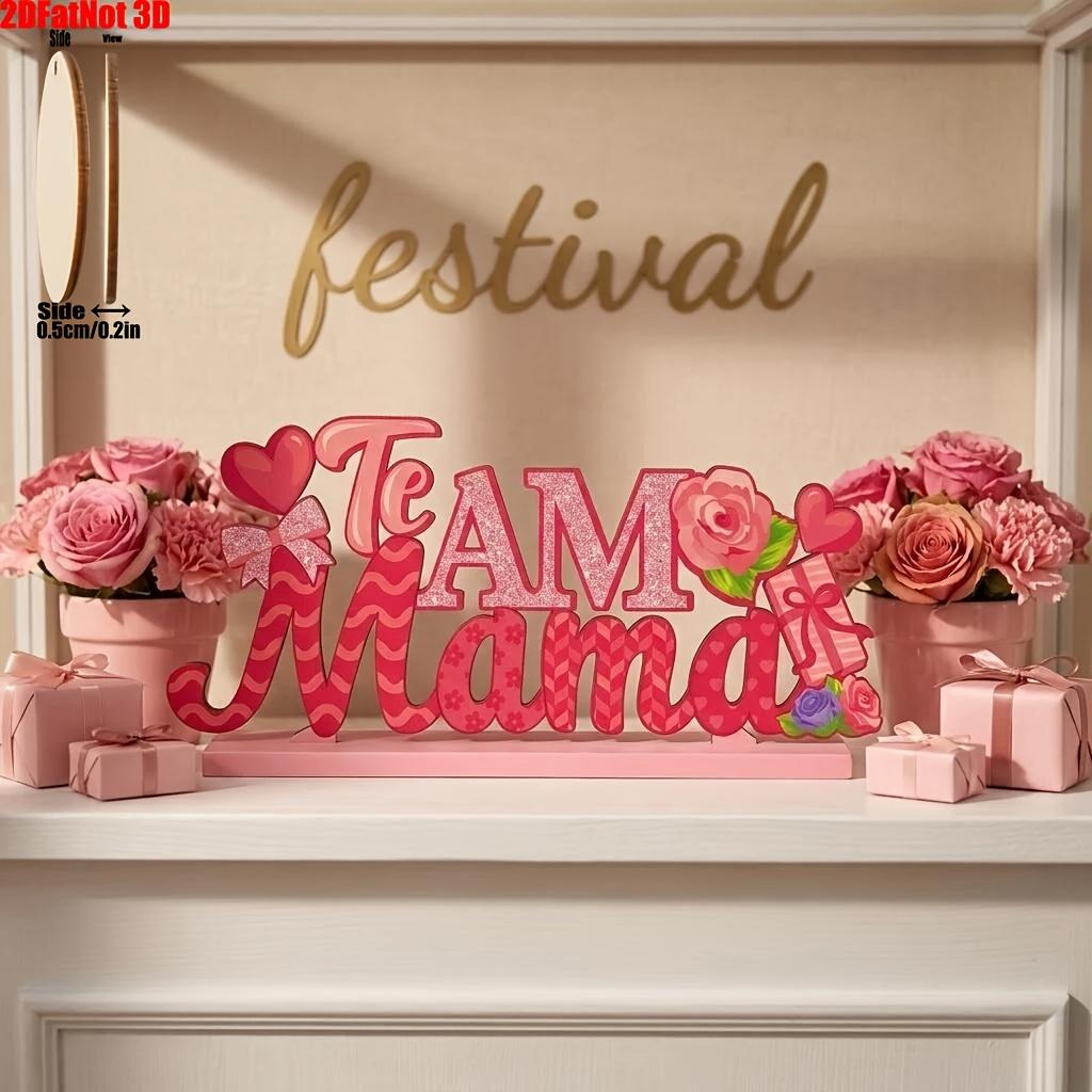 2D Flat Mother's Day Table Decor, Spanish Style Wooden Centerpiece, Desktop Sign Decoration, Perfect for Mother's Day Party Supplies