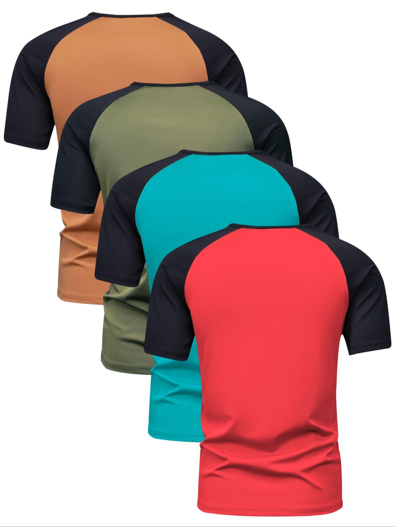Men's Colorblock Raglan Sleeve Polo Shirt, Regular Fit Casual Streetwear Short Sleeve Round Neck Top, Men's Clothes for Daily Wear, Mens Clothing