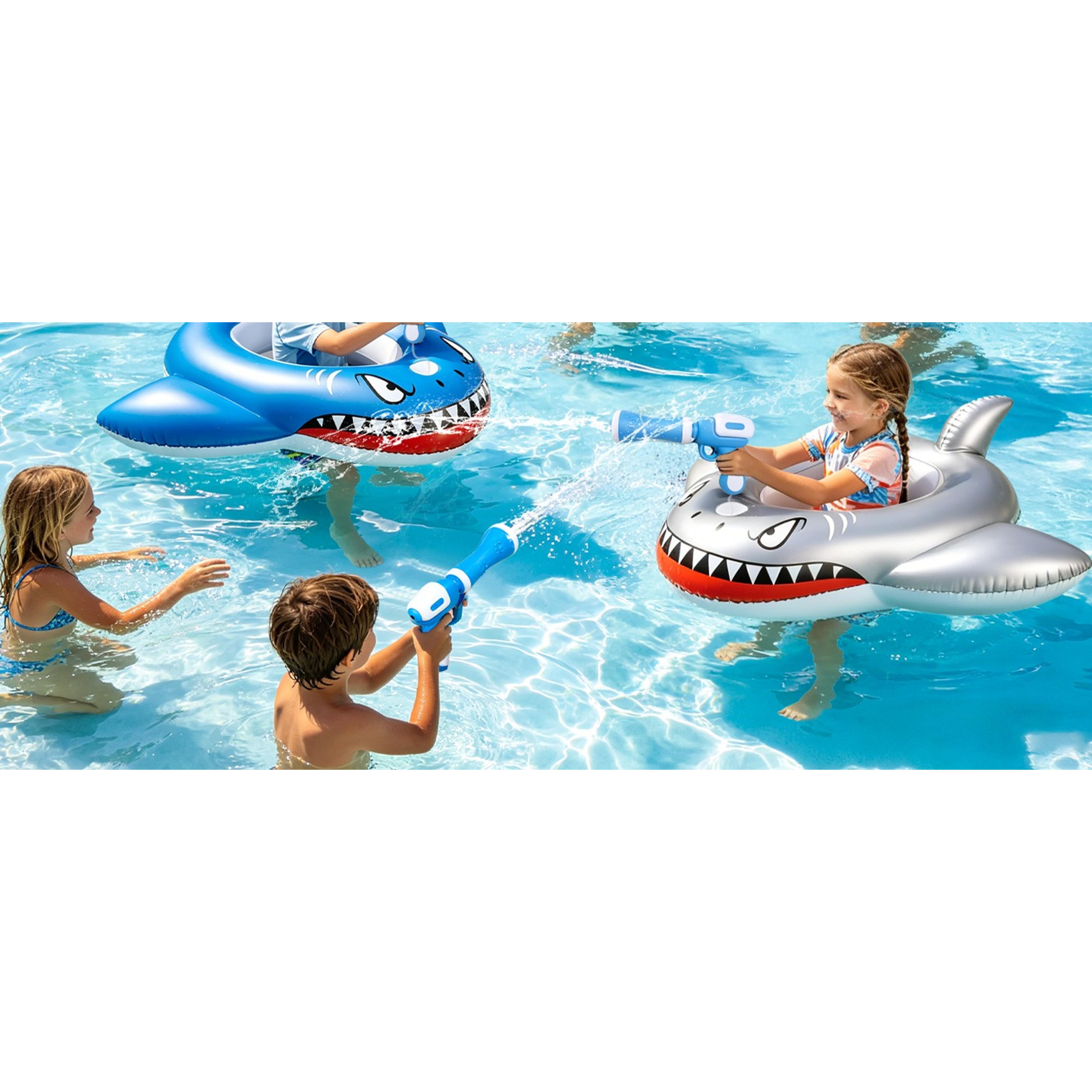 2 Pack Inflatable Shark Pool Floats for Kids 3-11 - Toddler Floatie with Safety Seat, 2 Water Squirt Guns, Ride-On Toy, Summer Outdoor Water Game 2 Pack Inflatable Shark Pool Floats for Kids 3-11 - Toddler Floatie with Safety Seat, 2 Water Squirt Guns, Ride-On Toy, Summer Outdoor Water Game