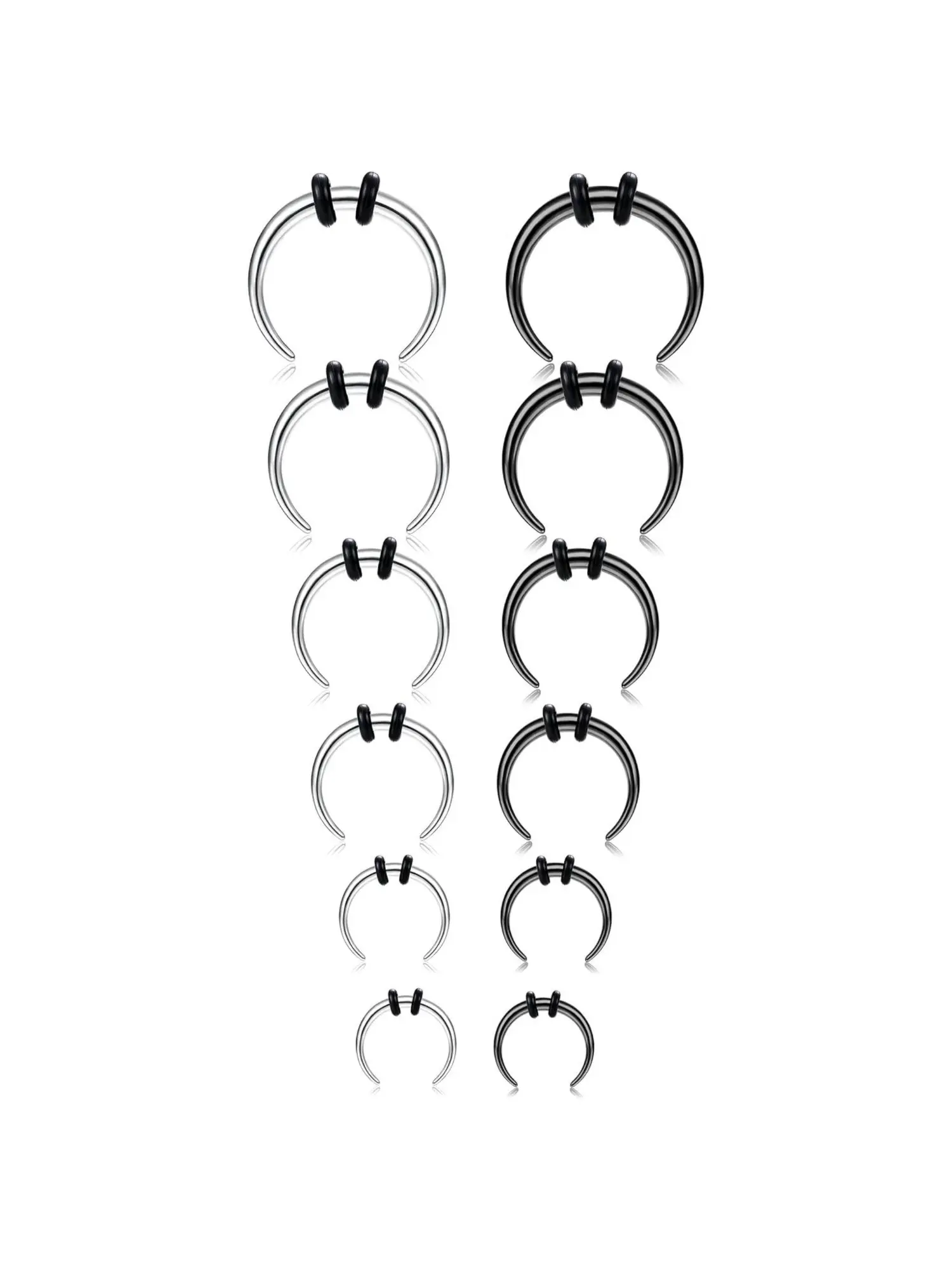 6Pairs 16G Horseshoe Septum Rings 316L Stainless Steel Nose Horseshoe Septum Hoop Cartilage Daith Earring Nose Ring Hoop Septum Piercing Jewelry for Women and Men 6/8/10/12/14/16mm Black Silver Tone Nose Rings Set Nose Rings Hoops