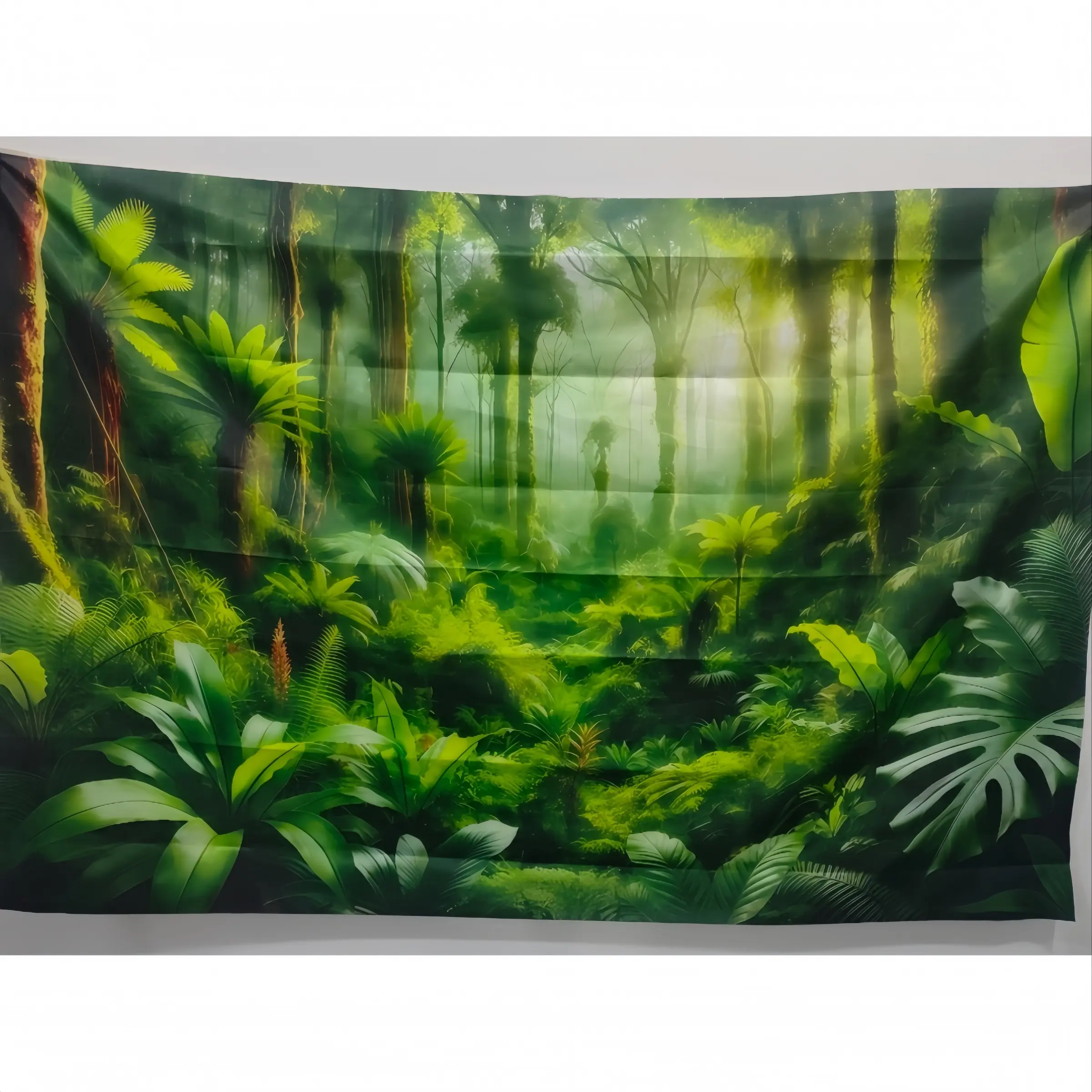 2D Flat 1pc Tropical Rainforest Jungle Photography Backdrop, Lush Green Plants Trees Misty Forest Background Cloth, Polyester Photoshoot Backdrop, Christmas decorations holiday decor New Year winter decor for Nature Theme Party Photo Booth Banner