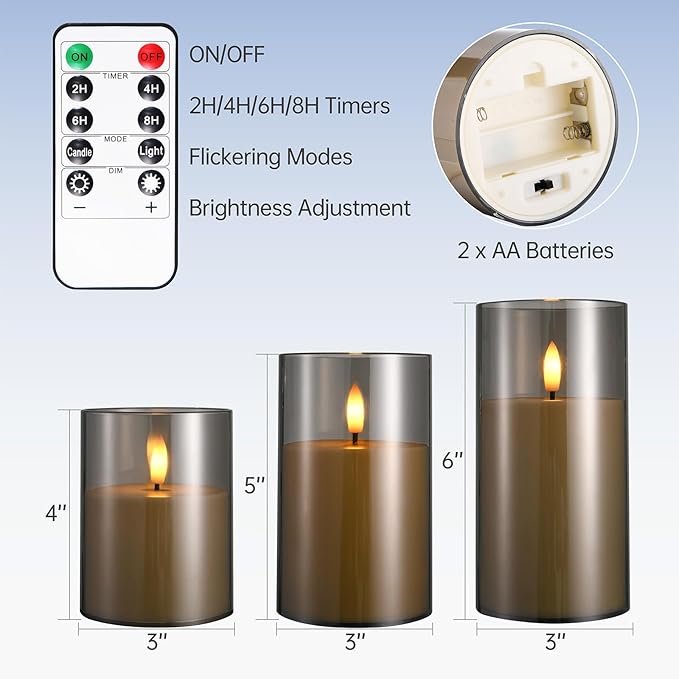 Flameless Candles with Remote and Timer, Operated Flickering LED Pillar Candles for Romantic Ambiance and Home Decoration,3Pack (D:3.2" x H:4" 5" 6").... diptyque candle warmer lamp candles wax melts