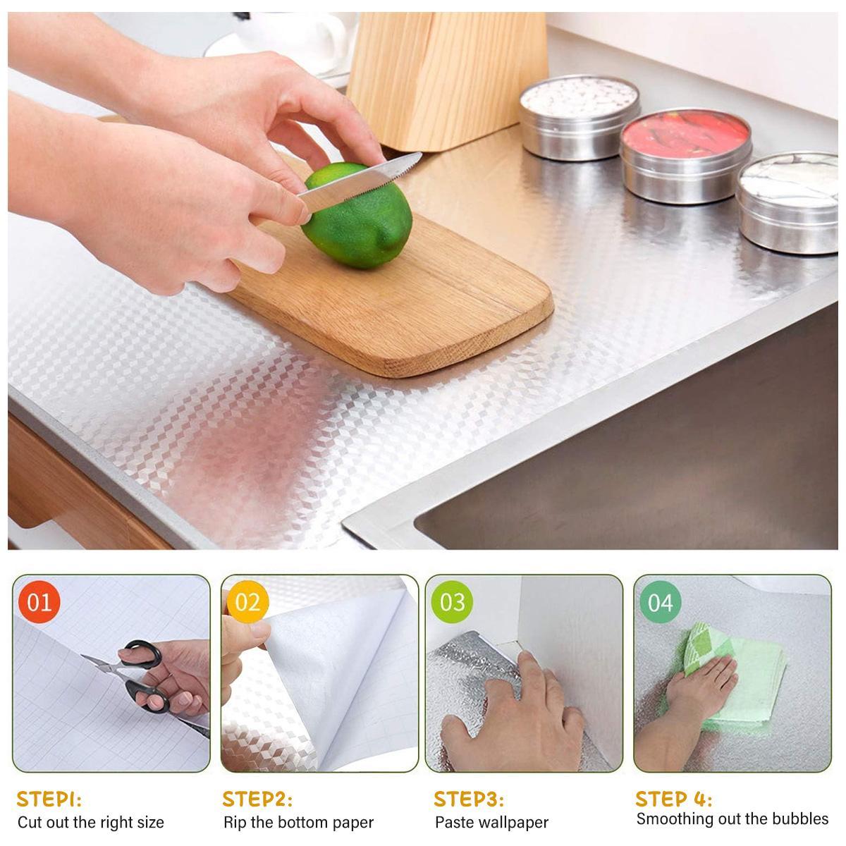Kitchen Oil Proof Wall Sticker – Self Adhesive Waterproof Aluminum Foil Backsplash Cover, Heat Resistant Anti Grease Wallpaper for Stove, Countertop, Cabinets & Kitchen Wall Protection, Easy to Clean & Install