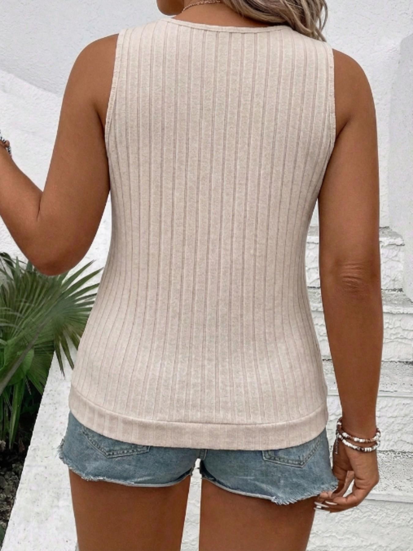 Plus Size Women's Ribbed Sleeveless Vest, Casual Elastic Knit Summer Top, Simple Fashion Style, Comfortable Trendy Ladies' Clothing