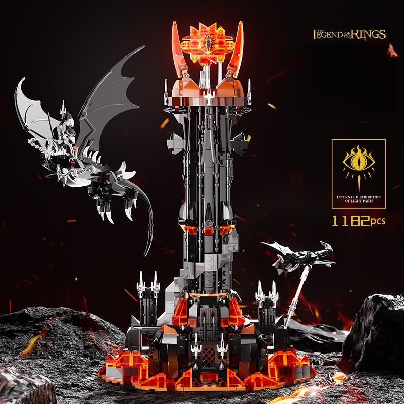Pl6001 Dark Dragon and Magic Tower Castle Building Set, Model Kit, Creative Decor Statue, LED Light, Ideal Gift for Collectors