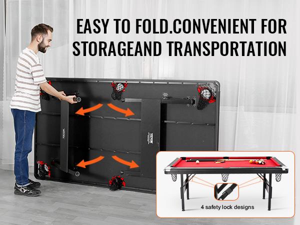 VEVOR Billiards Table, 6.3 ft Pool Table, Portable Foldable Space-Saving Table, Billiard Table Set Includes Balls, Cues, Chalks and Brush, Black with Red Cloth, Perfect for Family Game Room Kid Adult