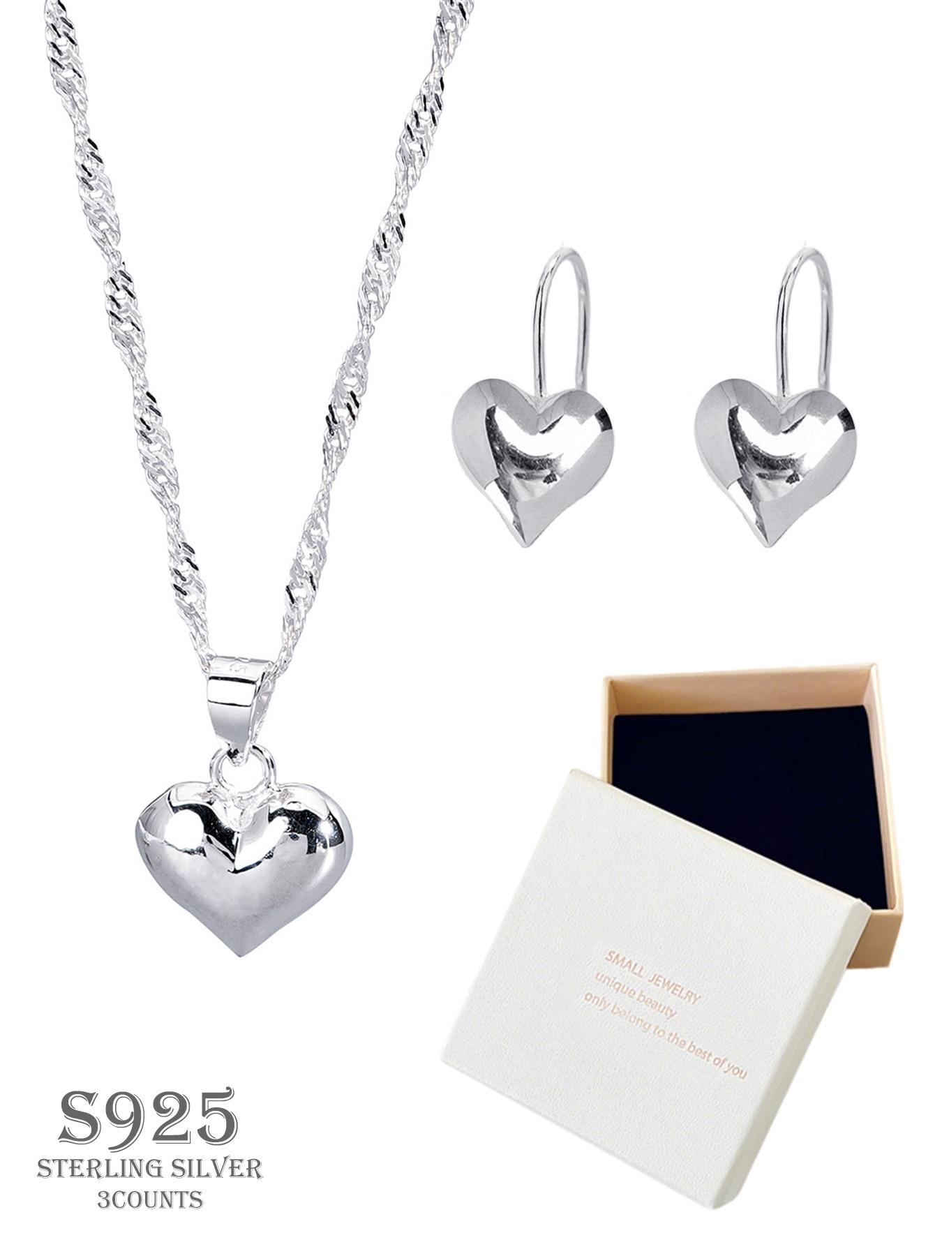 S925 Sterling Silver Heart Shaped Pendant Necklace for Women, Heart Design Necklace, Adjustable Necklace for Gift with Box, Elegant Jewelry for Daily Decor