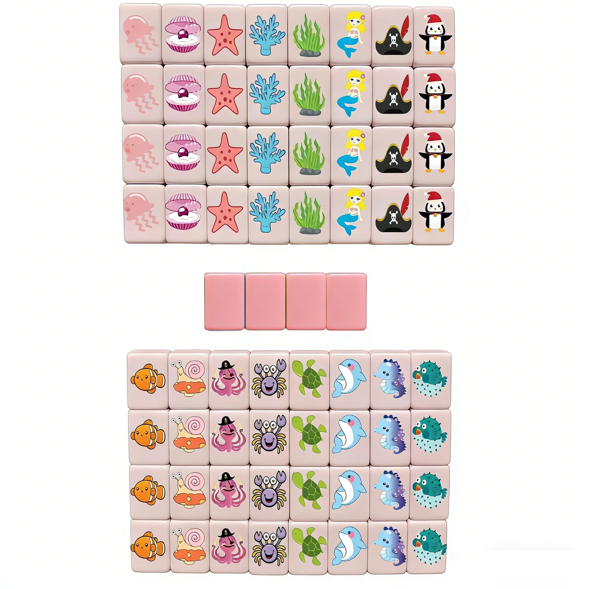 Beach Escape Game Block Mahjong Set, Fun Pattern Mahjong Game, 65 Piece Puzzle Beach Escape Board Game, Mini Mahjong Set, Party Board Game