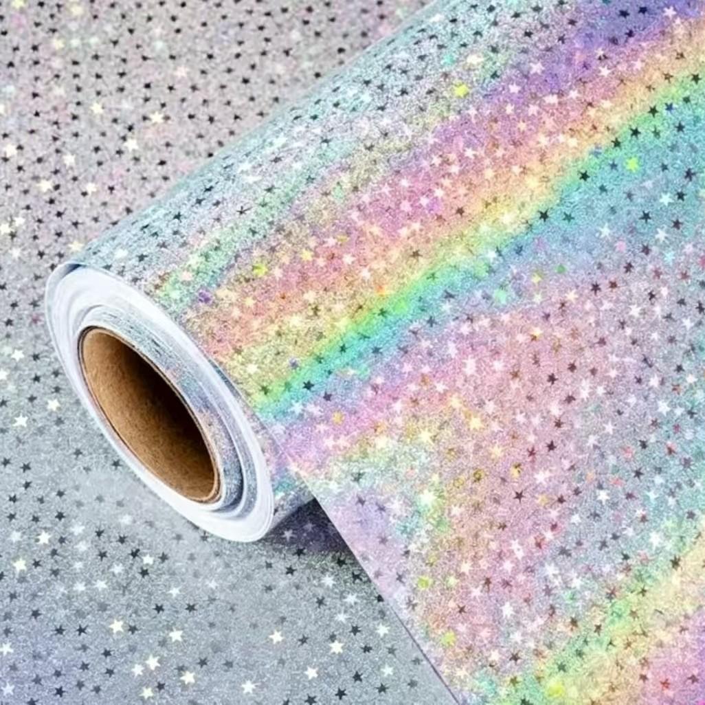 Gradient Holographic Star Glitter Paper, 16.93x118.11 Inches, Shiny Craft Decorative Paper, Ideal for Art, Holiday Gift Wrapping, Waterproof