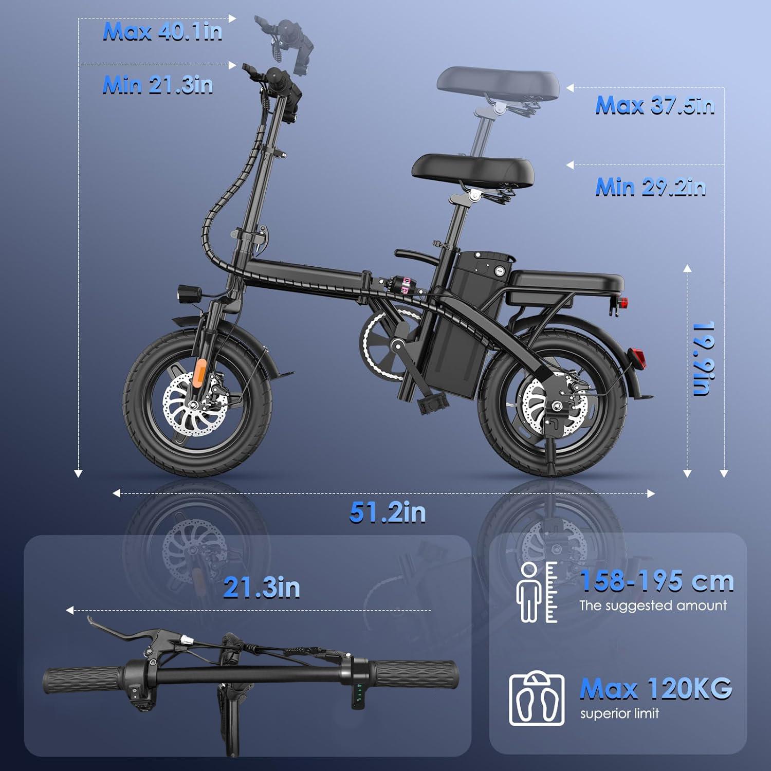 Upgraded Folding Electric Bike, 750Wh configuration, 14-inch tires ebikes, 22+ MPH speed, 30+ Mile range, can carry 2 people, Supports Up to 400 lbs, commuter Electric bicycle Upgraded Folding Electric Bike, 750Wh configuration, 14-inch tires ebikes, 22+ MPH speed, 30+ Mile range, can carry 2 people, Supports Up to 400 lbs, commuter Electric bicycle