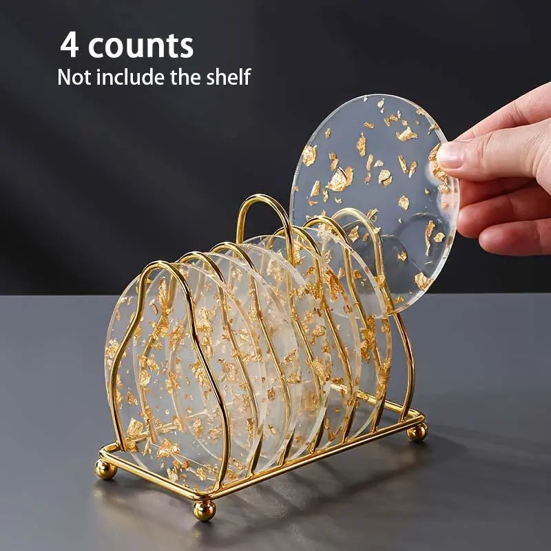 Confetti Decor Round Clear Acrylic Coaster, 4/8 Counts Heat Resistant Tea Cup Mat, Coasters for Drinks, Decorative Coaster for Home Kitchen Dining Room