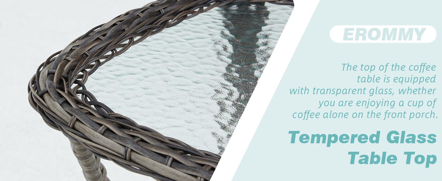 EROMMY 3 Pieces Outdoor Swivel Rocker Patio Chairs, 360 Degree Rocking Patio Conversation Set with Thickened Cushions and Glass Coffee Table for Backyard  wicker furniture