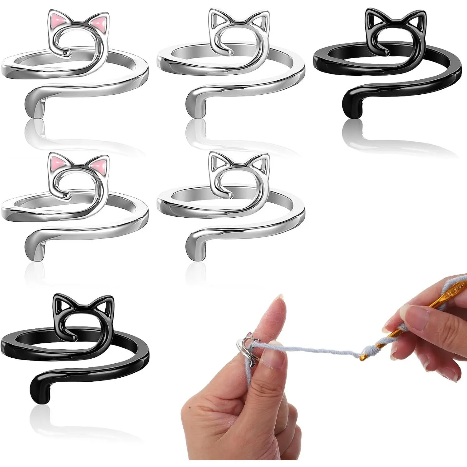 Crochet Tension Ring, 6 count Adjustable Crochet Ring for Finger Metal Open Crochets Tools and Accessories for Mother Grandma Gifts to  Knitting