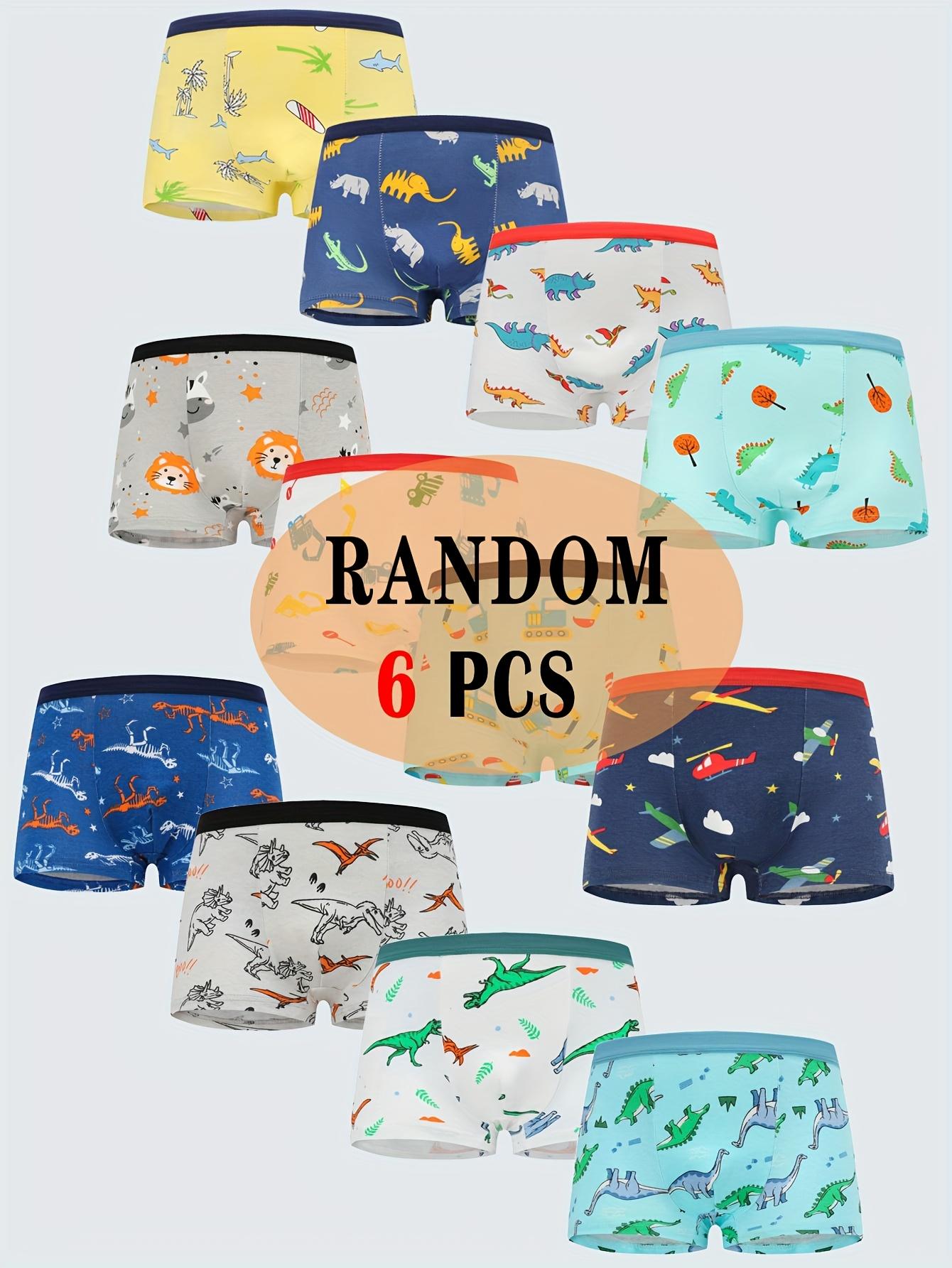 6-Pack Boys' Boxer Briefs, Casual Dinosaur Print Underwear with Color Mixing for Toddlers Ages 2-7 Years, Size 4-5Y, Cartoon Print, 2-3Y