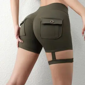 High Waist Butt Lifting Yoga Shorts for Women – Seamless Tummy Control Workout Shorts, Breathable Summer Gym Compression Leggings with Cargo Pockets