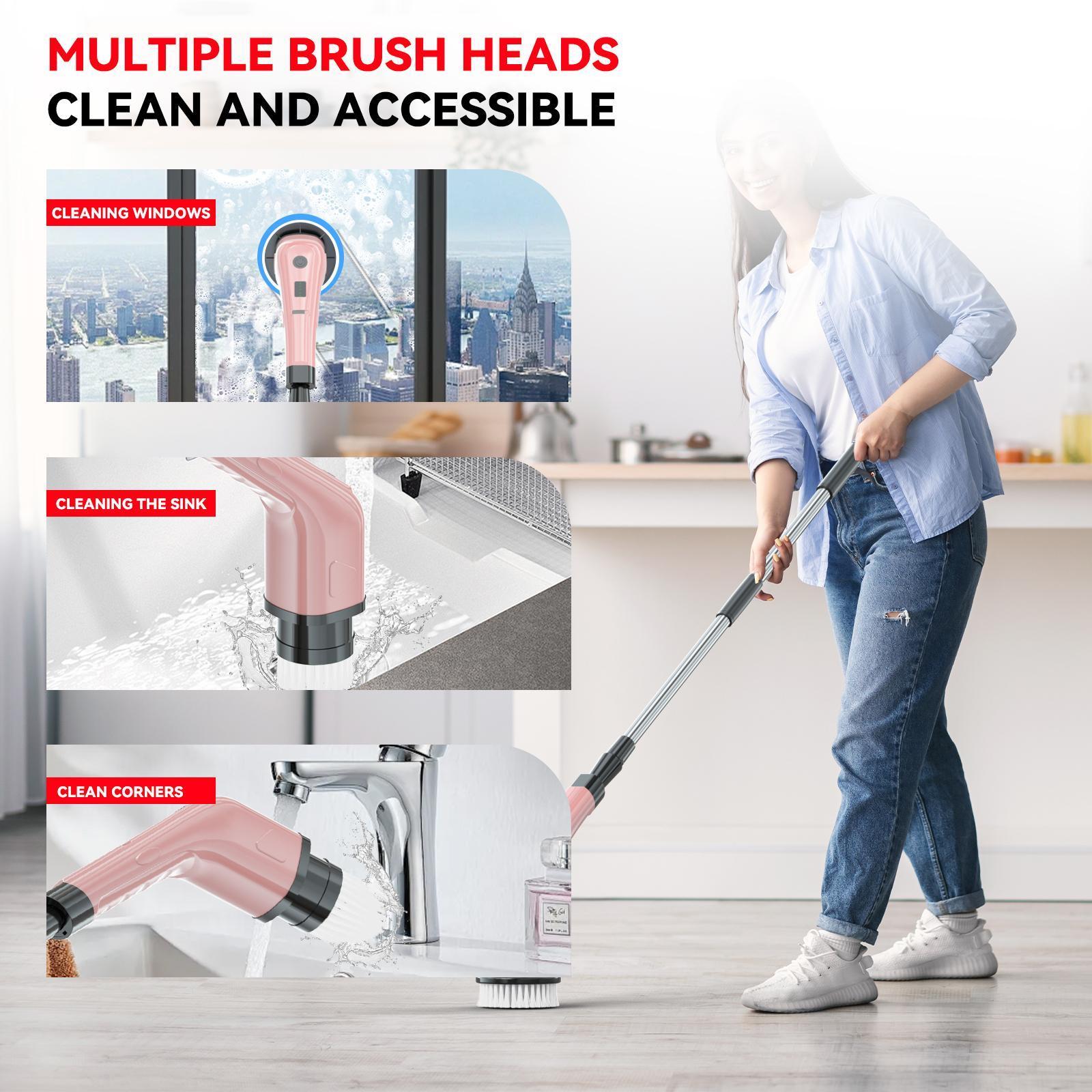 Cordless Handheld Rechargeable Electric Spin Scrubber Kit - Portable Dual Speed Cleaning Tool with 8 Replaceable Brush Heads, USB Charging for Bathroom, Kitchen Surfaces