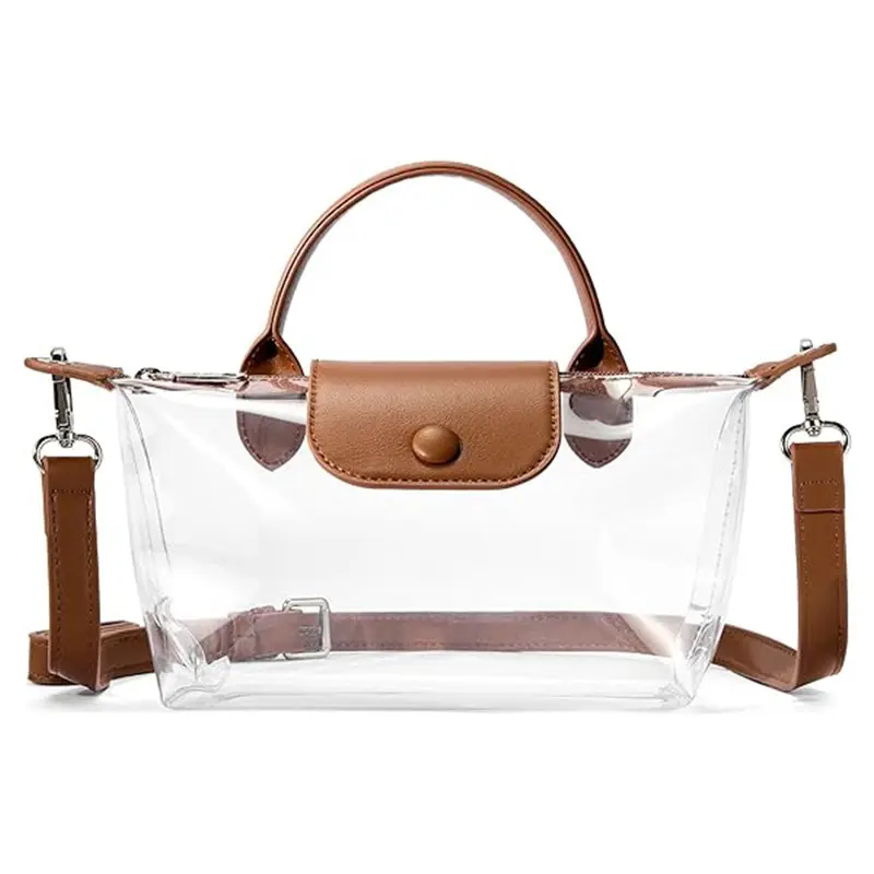 PVC Waterproof Clear Tote Bag For Women Daily Carry See Through Crossbody Shoulder Bag Medium Size Phone Pocket Magnetic Snap Trendy 2026 Style