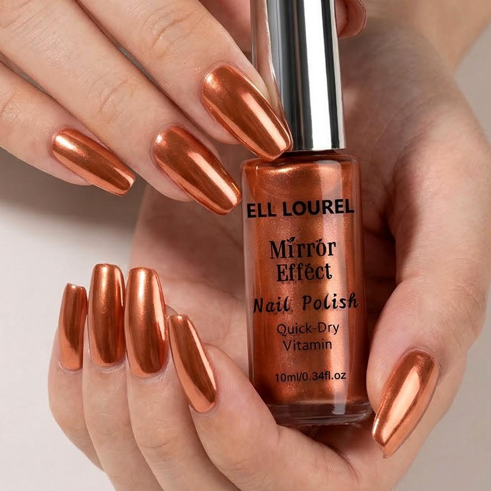 ELL LOUREL Mirror Effect Nail Polish, 10ml Copper Orange Quick-Dry Keratin-Infused Nail Varnish, Alcohol-Free, Long-Lasting High Gloss, Top Coat Required for Ultimate Mirror Shine, Ideal for Parties, Holidays & Special Occasions, Perfect Nail Gift, 0.34fl