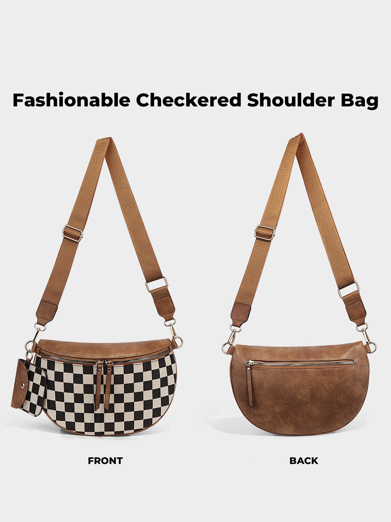 Women's Checked Pattern Crossbody Bag & Coin Puse, Fashionable PU Leather Bag Set, Casual Trendy Versatile High-quality Daily Commuting Bag