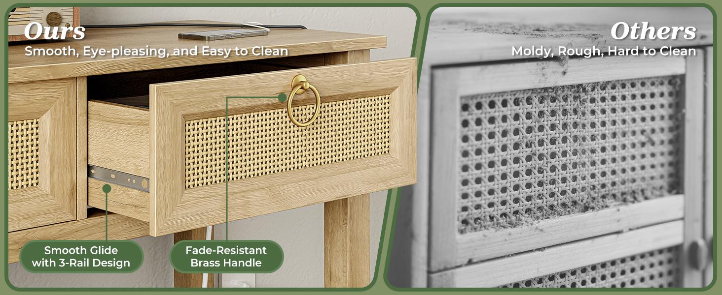 SUPERJARE Rattan Console Sofa Table with Outlets and USB-C Port, 3 Drawer Entryway Table with Synthetic Rattan Surface, Open Shelf, Behind Couch Entry Foyer Hallway Storage SUPERJARE Rattan Console Sofa Table with Outlets and USB-C Port, 3 Drawer Entryway Table with Synthetic Rattan Surface, Open Shelf, Behind Couch Entry Foyer Hallway Storage