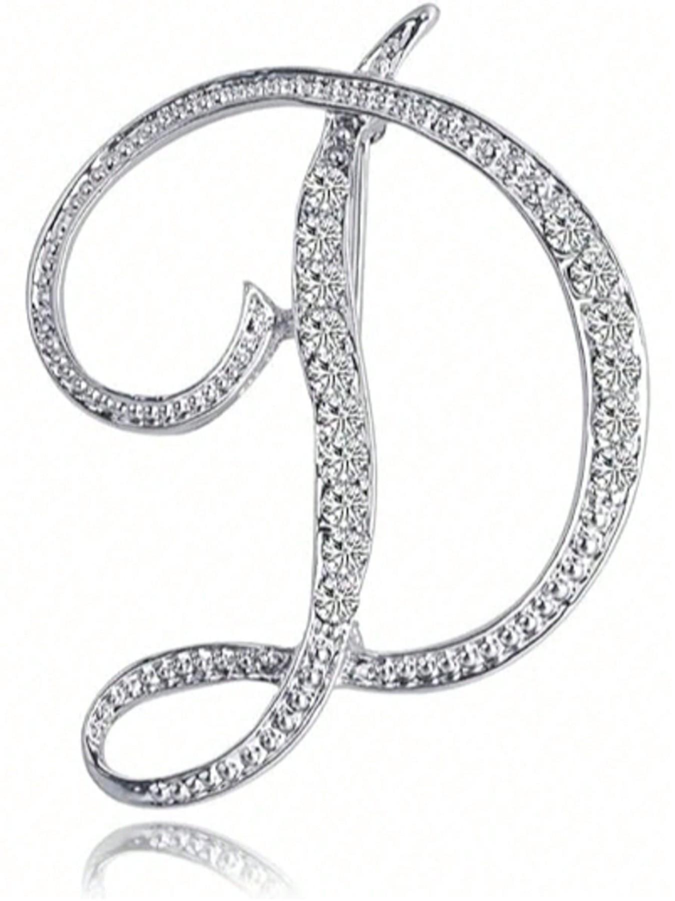 Letter Brooch, Elegant Brooch, Rhinestone Pin, Alloy Material, Sparkling Gemstones, Ideal for Suits, Shirts, Jackets, Dresses, Backpacks, Office Accessories, Teacher's Day Gift