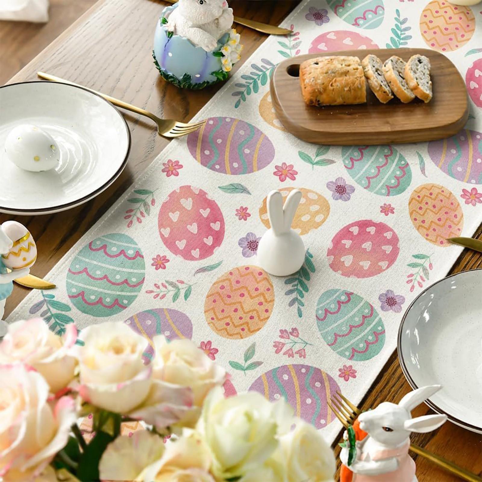 Easter Egg Table Runner, Colorful Bunny Easter Decoration, Indoor Outdoor Spring Festival Decor, Easter Party, 33x183cm / 13x72in