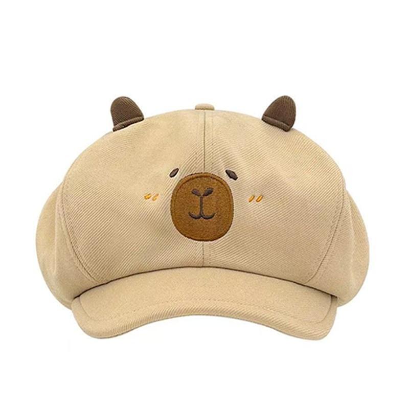 Cute Kirby Party Beret Hat for Women, Lightweight Material with Ears and Embroidered Face Pattern, Comfortable and Breathable for Birthday Parties and Themed Events