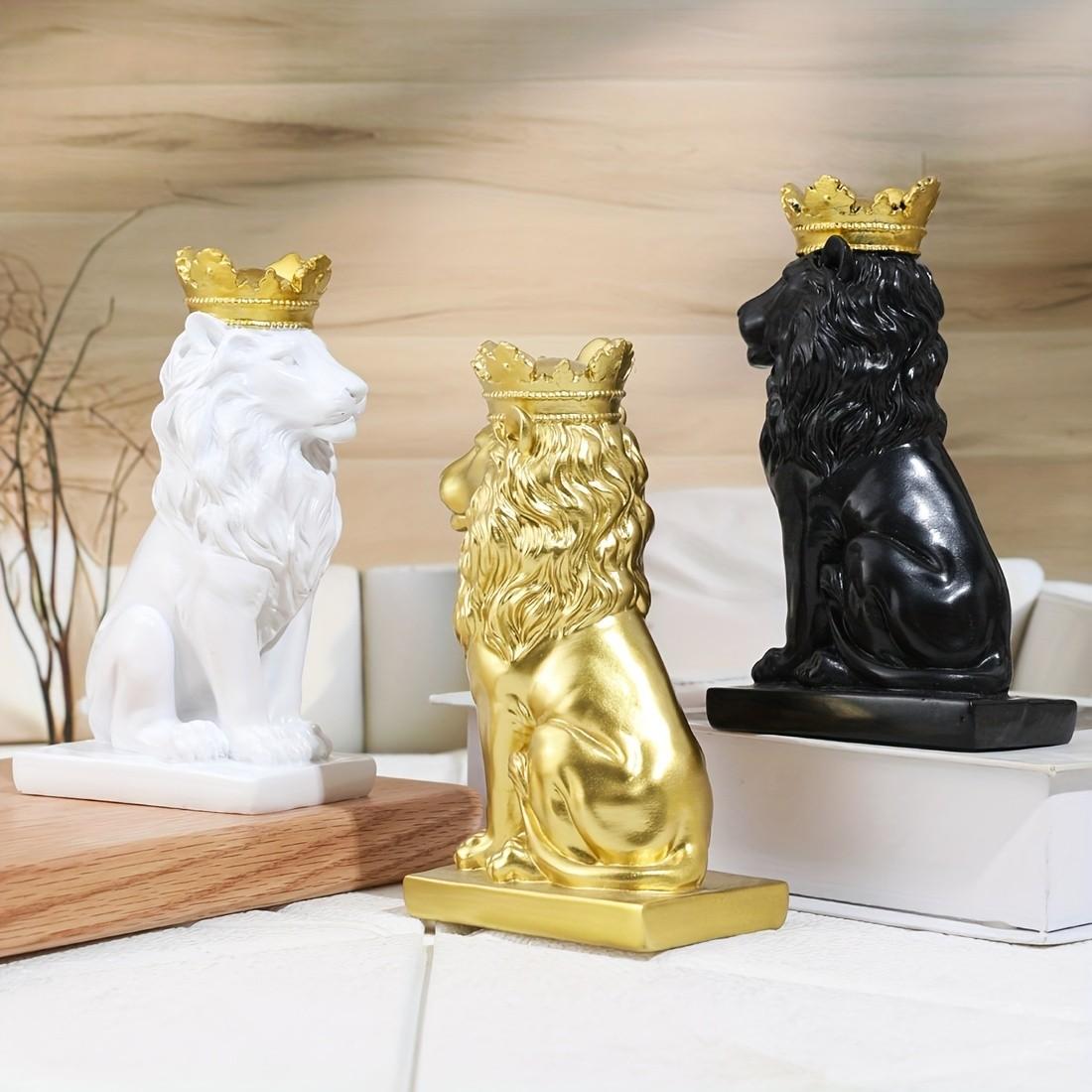 Crown Lion Home Decor Ornament, Elegant Animal Sculpture for Living Room, Unique Wall Art Piece, Perfect Gift for Housewarming