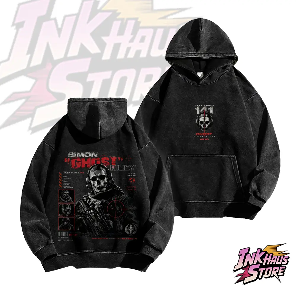 Inkhausstore-Inkvaultarchive Ghost Simon Riley Vintage Wash Oversized Hoodie Street Style Pullover Long Sleeve Cotton Unisex Vintage Hoodie
