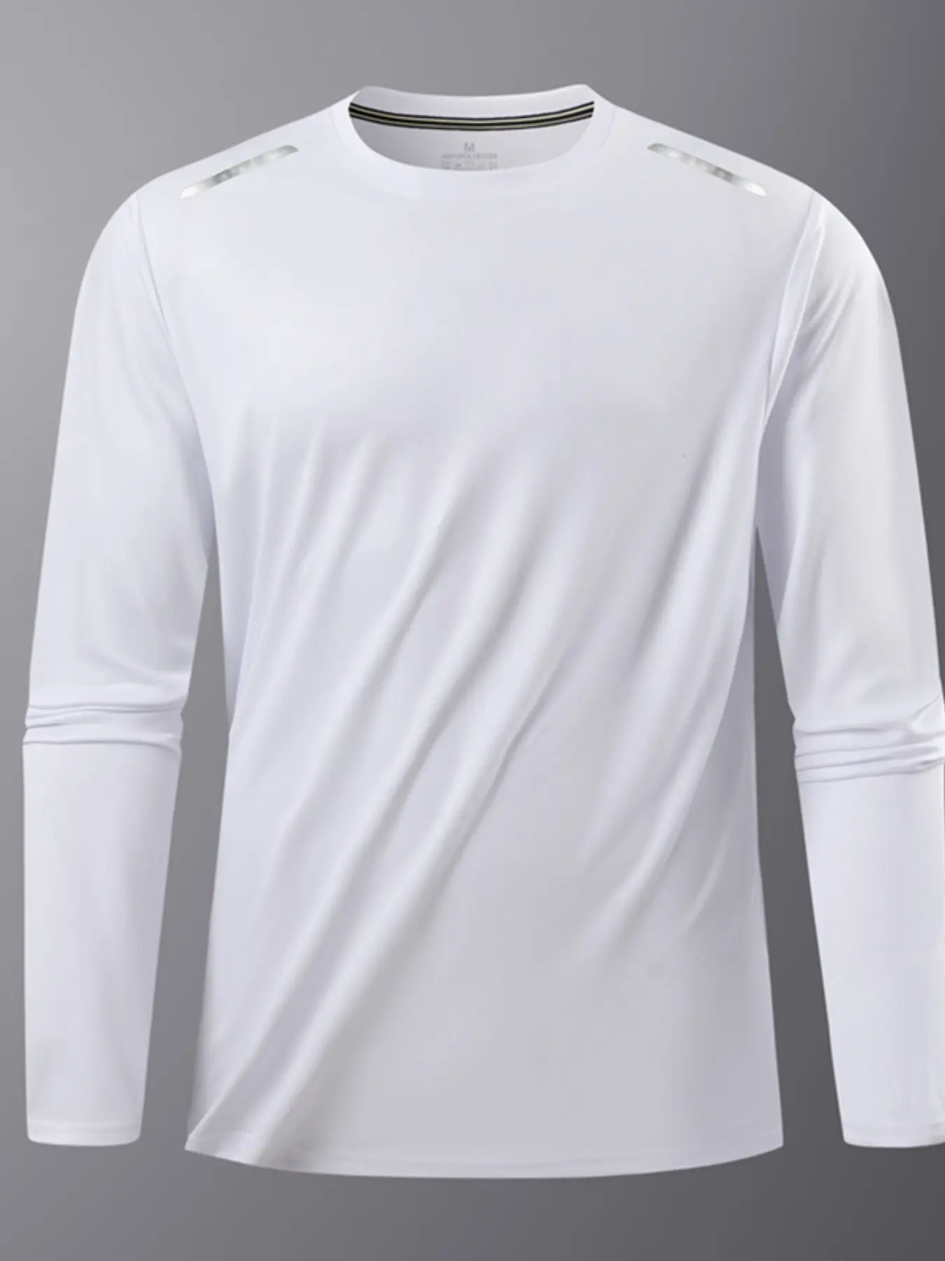 Men's Reflective Stripe Quick-Dry Long Sleeve Sport T-Shirt, Lightweight Breathable Moisture-Wicking Running Cycling Fitness Training Top