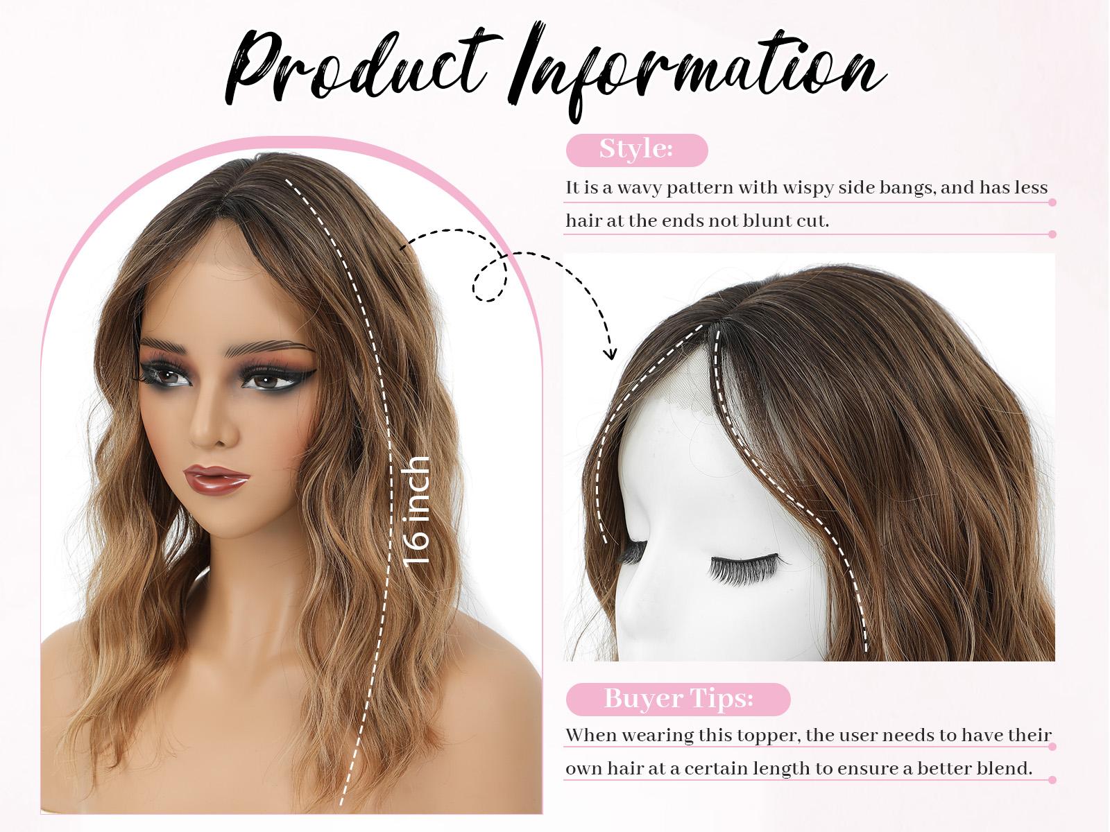 PANEWAY Hair Topper for Women - 16 Inch Curly/Wavy, Clip-In Instant Volume for Thinning Hair, 6.5’’x6.5’’ Base to Refresh Your Style with a Soft Look