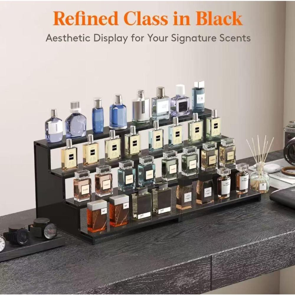 Multi-layer black display rack, tool-free assembly display box for perfume, action figure and seasoning organizing and storage rack, Cosmetic Display Stand