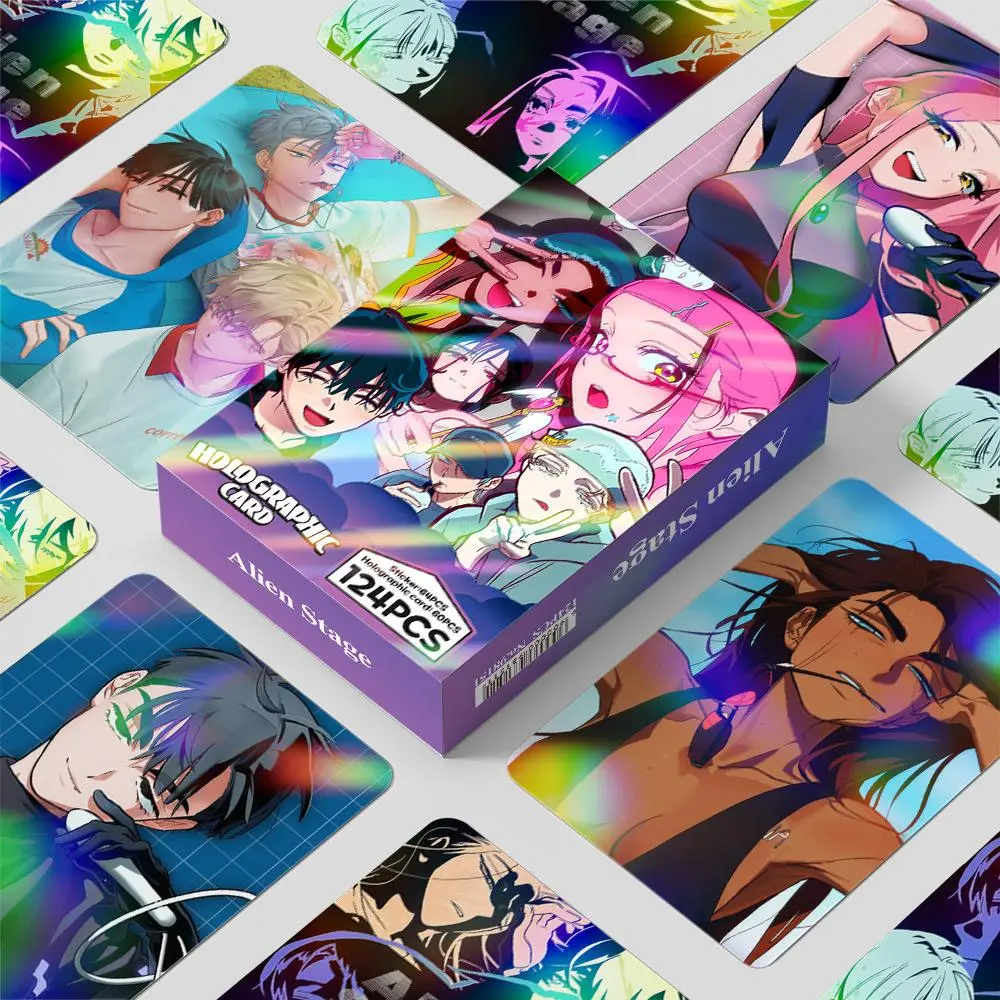 124pcs Alien Stage Holographic Laser Cards Stickers Set Collectible LOMO Cards for Fans Gifts including Luka Hyuna Ivan