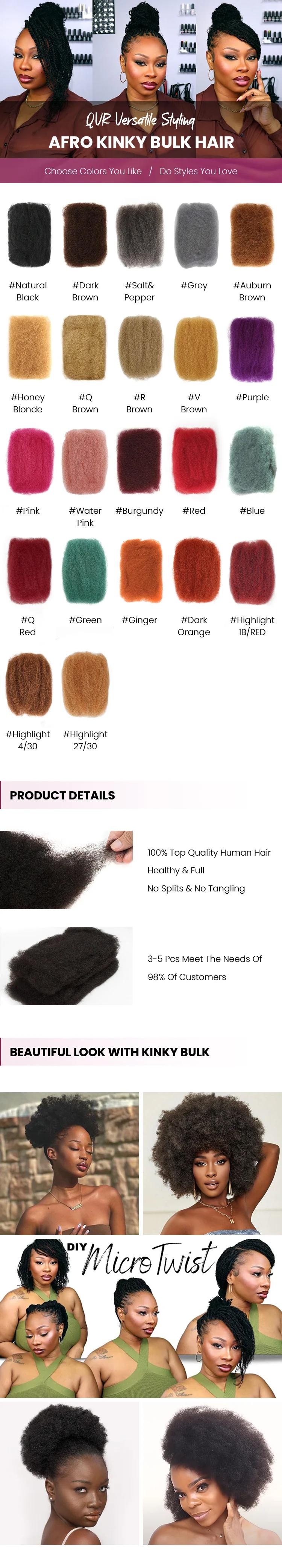 QVR 1 PCS Afro kinky Bulk Hair Extensions For Braiding Dreadlock Human Hair summervibes