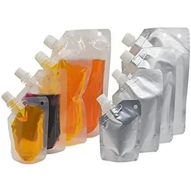 20 count 3.38oz (100ml) Oblique  Foil Plastic Spout Bag Stand Up Packaging Pouches Liquid Portable Smoothie Heavy Duty Juice Water Milk Clear Gray