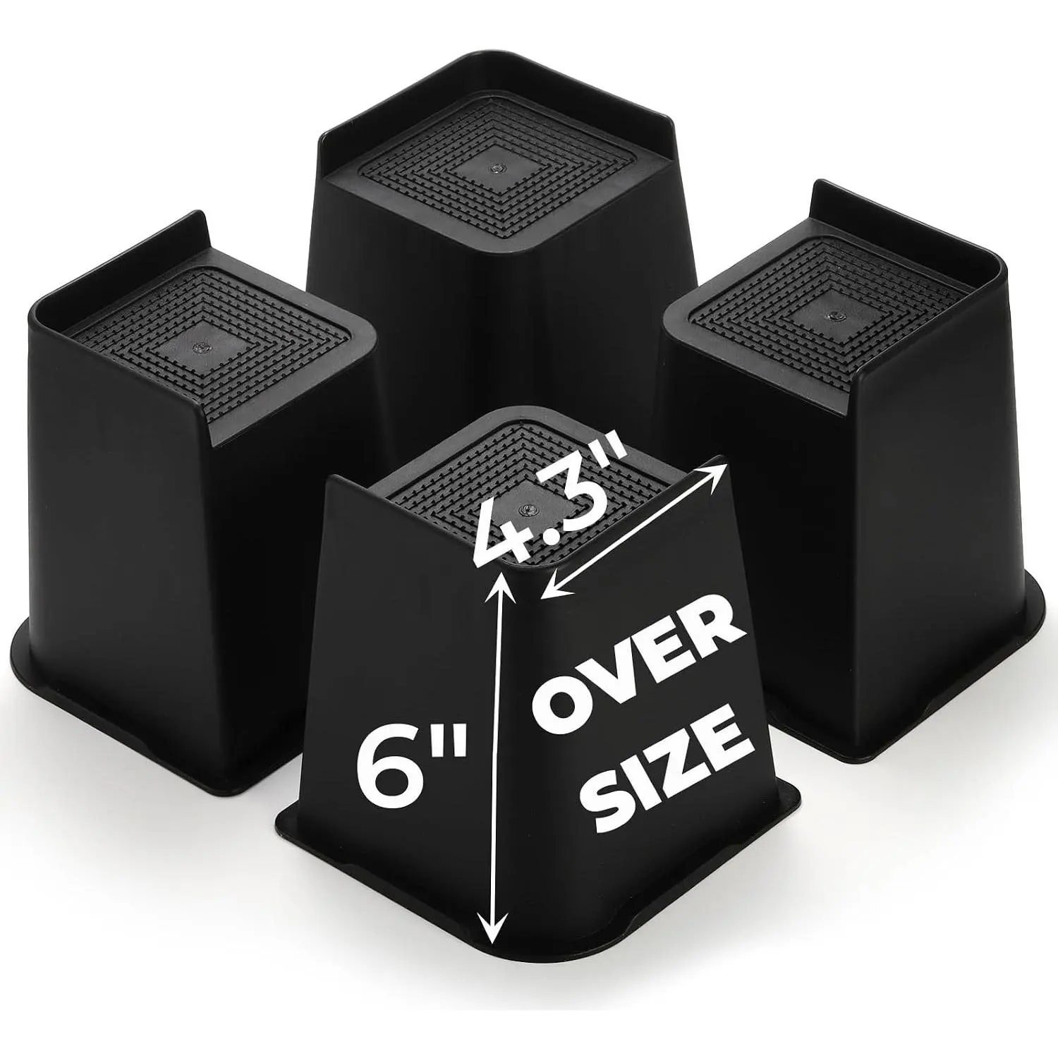 4 Pack Heavy Duty Bed Risers, 6 Inch Lift Couch Furniture Risers, Bed Lifts Raising Blocks Extenders for Table, Desk, TV, Supports Up to 4400 Lbs (Black, Trapezium)(Gift)