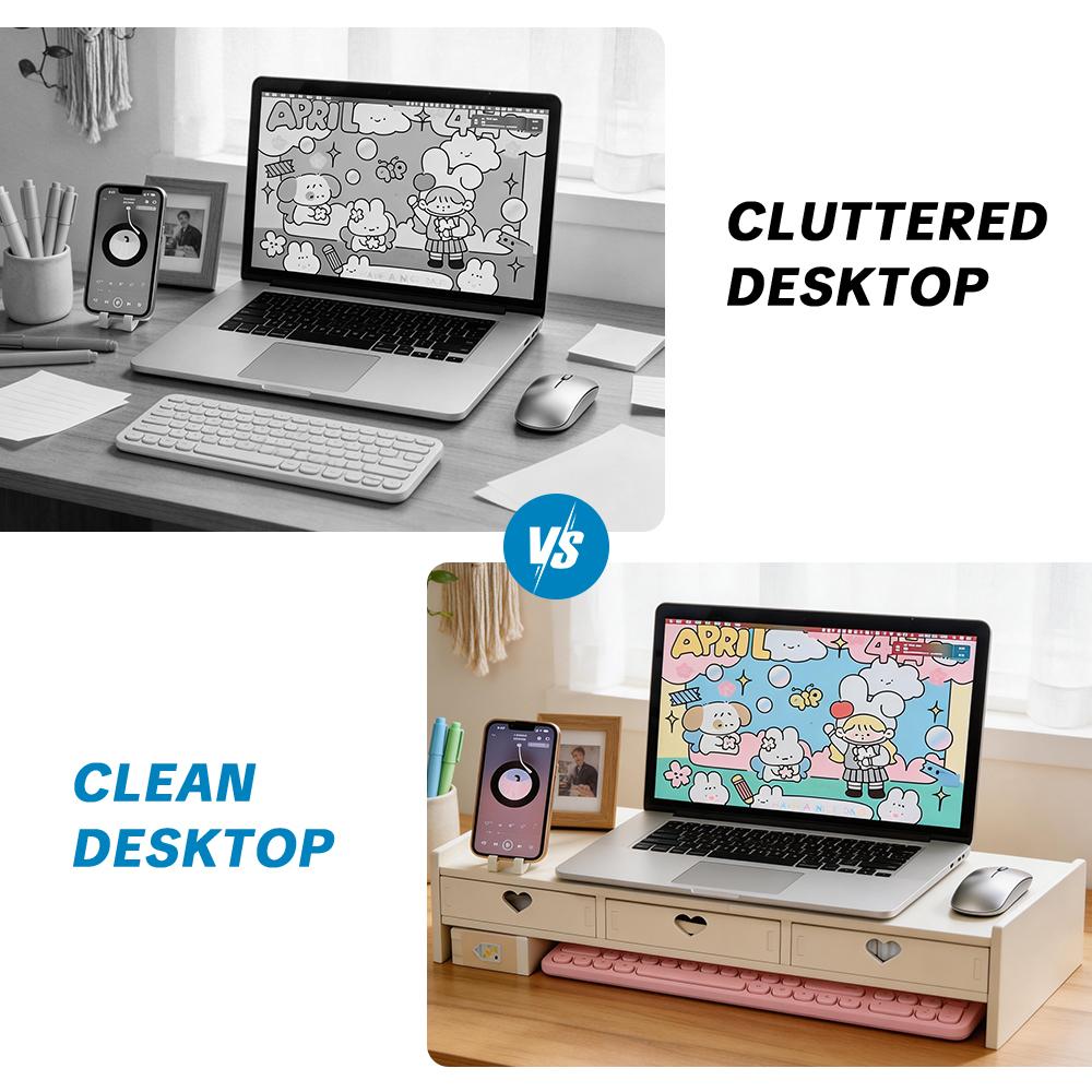 Computer Height Adjustable Stand Desktop Display Holder Multi-Functional Desk Organizer Laptop Drawer Pad Rack