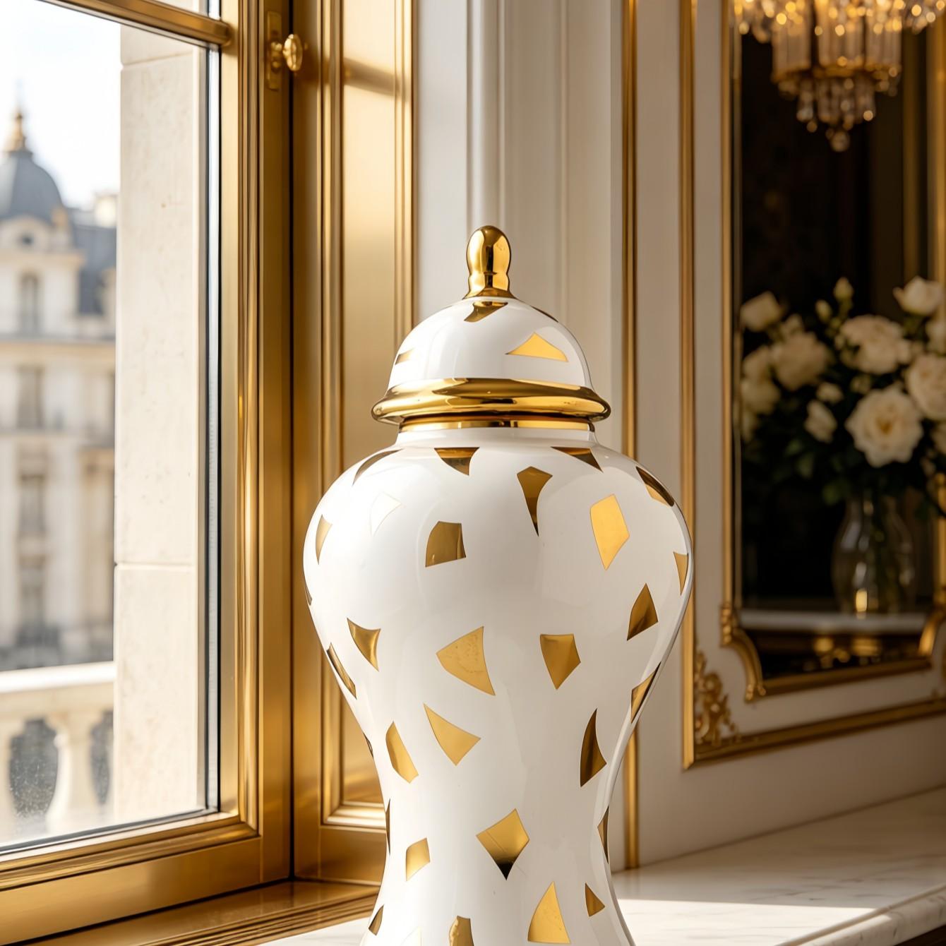 Contemporary Filigree Ceramic Vase, Large Textured Decor Jar, Luxury Modern Home Decor Ornament for Office & Entryway