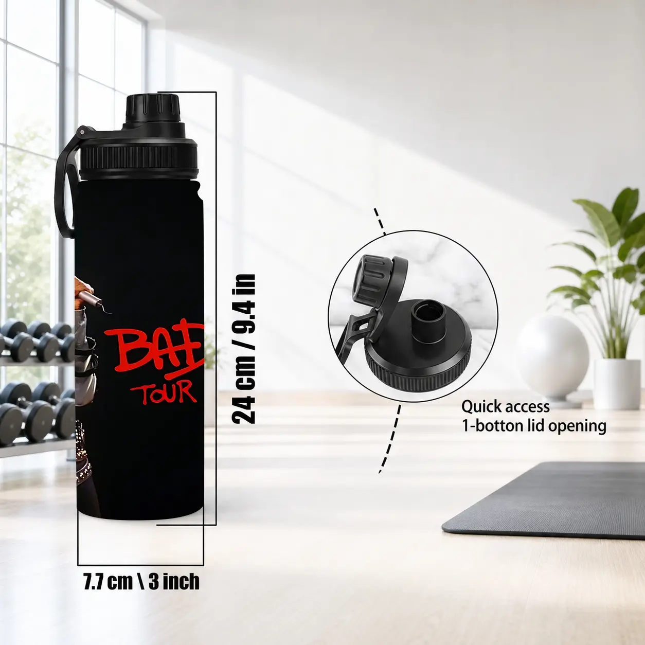 1pc 20oz Michael Jackson BAD Tour 1989 Graphic Water Bottle, Stainless Steel Insulated cup, Stylish Tumbler, Large-capacity outdoor camping travel cup, For Concert Fans Holiday Present