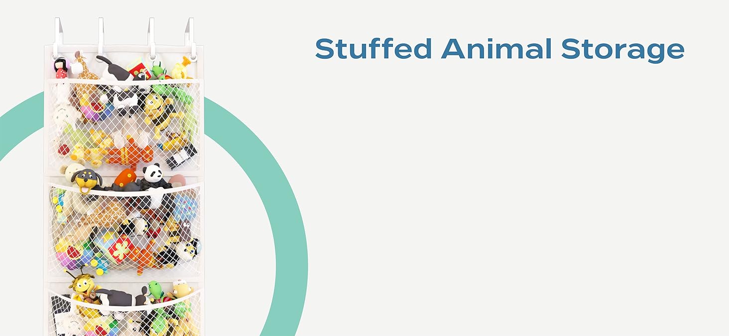 The Original Stuffed Animal Storage (Patented) - Over Door Organizer for Stuffies, Baby Ideas Holder, Toy Plush Hammock Hanging Net Big Girls Toddler Large Bag Animals Stuffy Behind