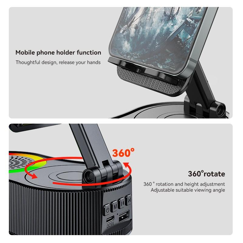 Creative Wireless Bluetooth Speaker Phone Stand USB Emergency Rechargeable Portable Power Bank Tablet Holder with Colorful Ambient Light, Perfect Gift for Friends and Family
