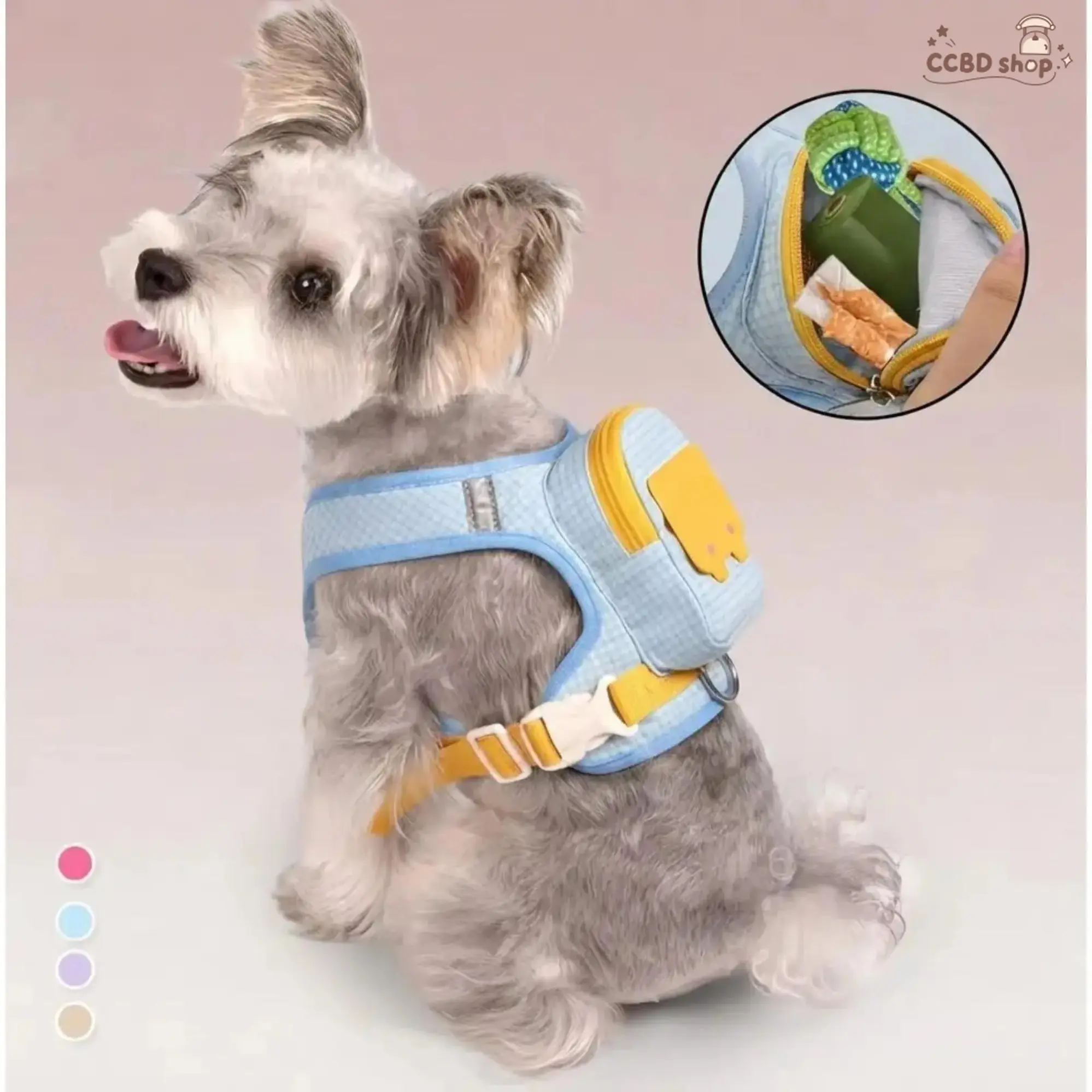 Cute Dog Backpack Harness with Poop Bag Dispenser, Breathable Mesh Vest, Waterproof Reflective Puppy Saddle Bag for Small Medium Dogs Walking Outdoor