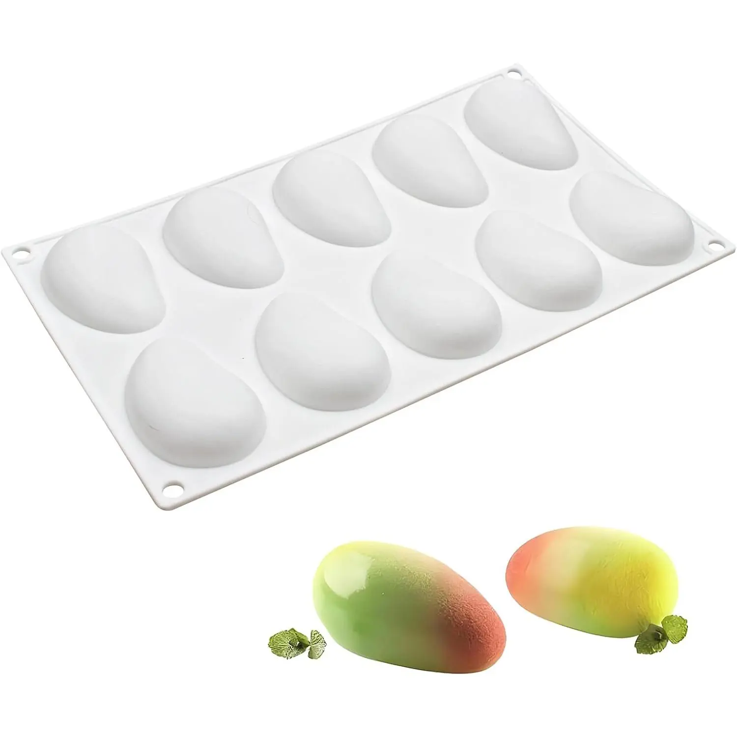 Mango  Mold for Mousse Cake, 10-Cavity | Fruit Pastry Baking, 29.7 x 17.1 x 2 cm, Easy Demolding, Mousse & Cake Use,  Fruit Shape