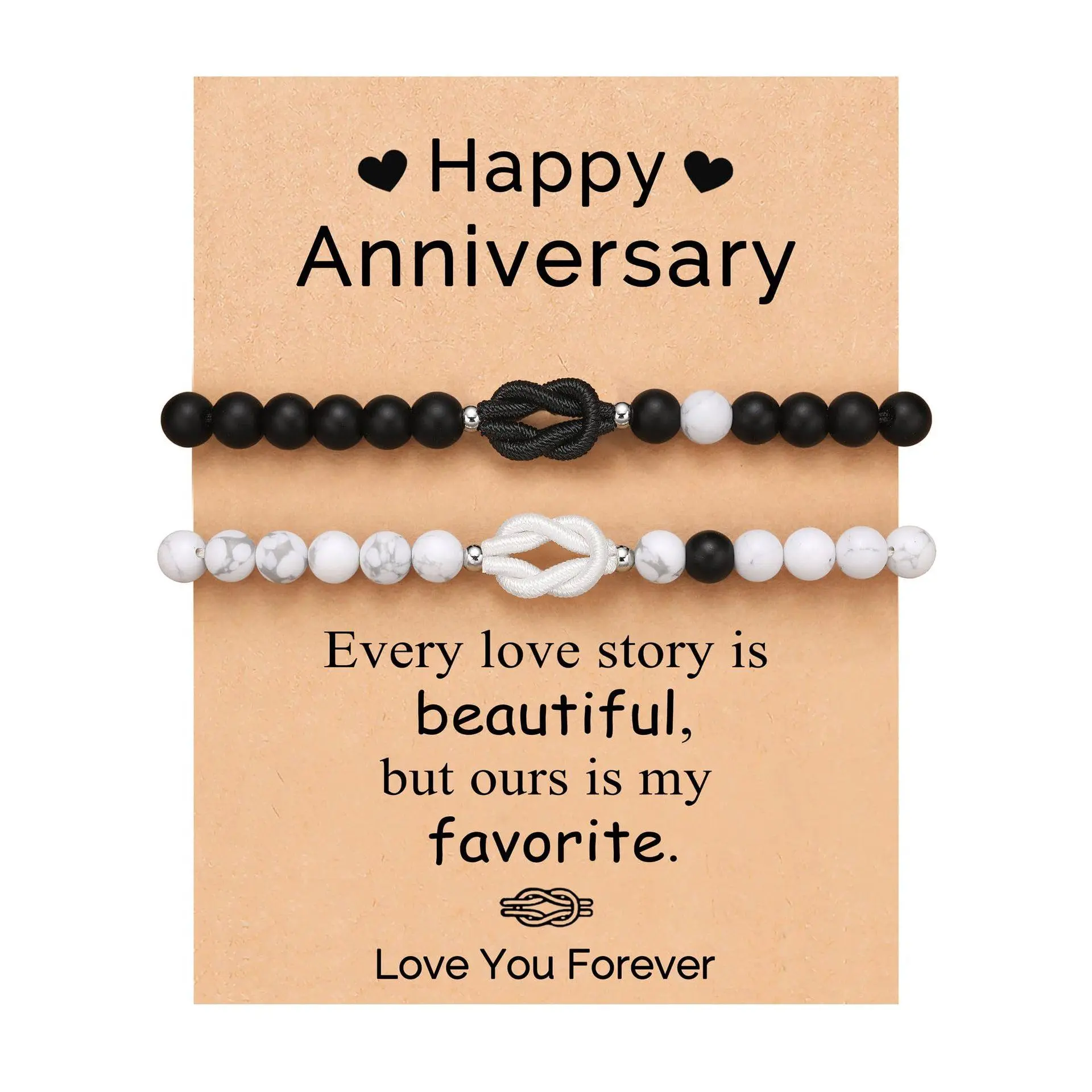 Couple's 2-Piece Beaded Pinky Promise Knot Wrist Band Set, Matching Pairs Wrist Jewelry, Symbolic Meaningful Gifts for Anniversary Day, Valentine’s Day, Two-Pieces