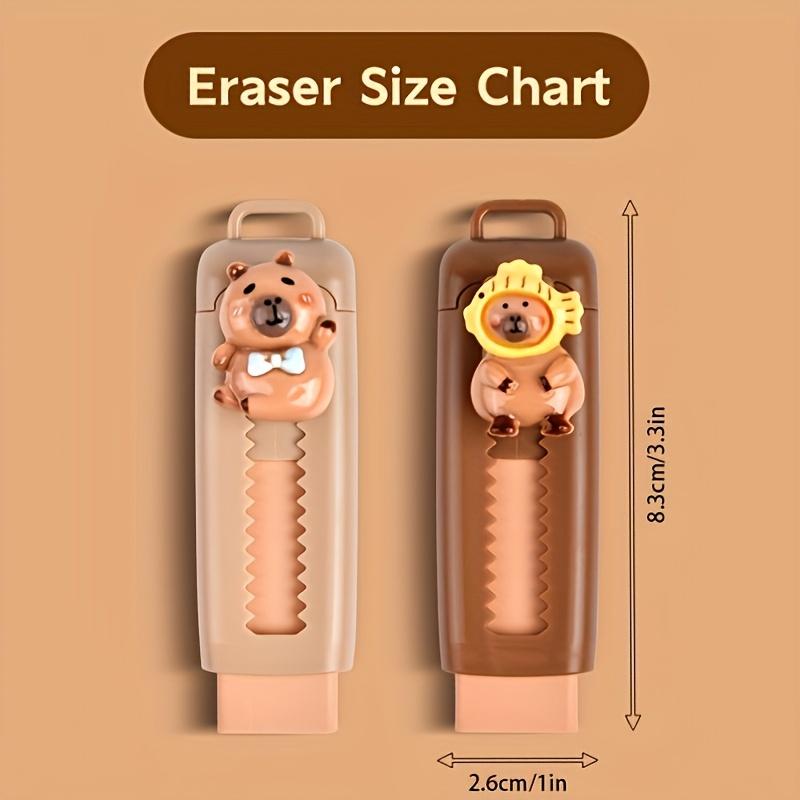 Capybara Eraser with Retractable Push-Pop Design, Multifunctional Stationery, Cute Animal Theme Durable Polyester Eraser for School, Office & Art Supplies (Multiple Colors)
