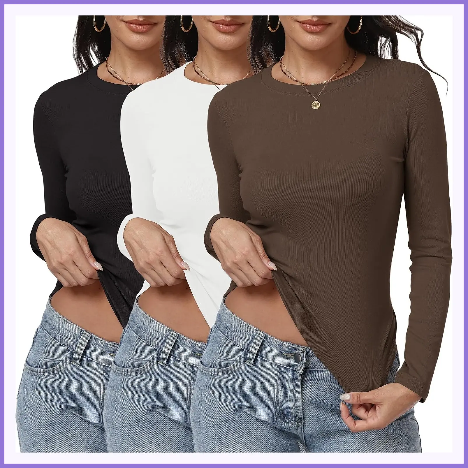 3 Pack Women's Long Sleeve Basic Fitted Underscrub Tops