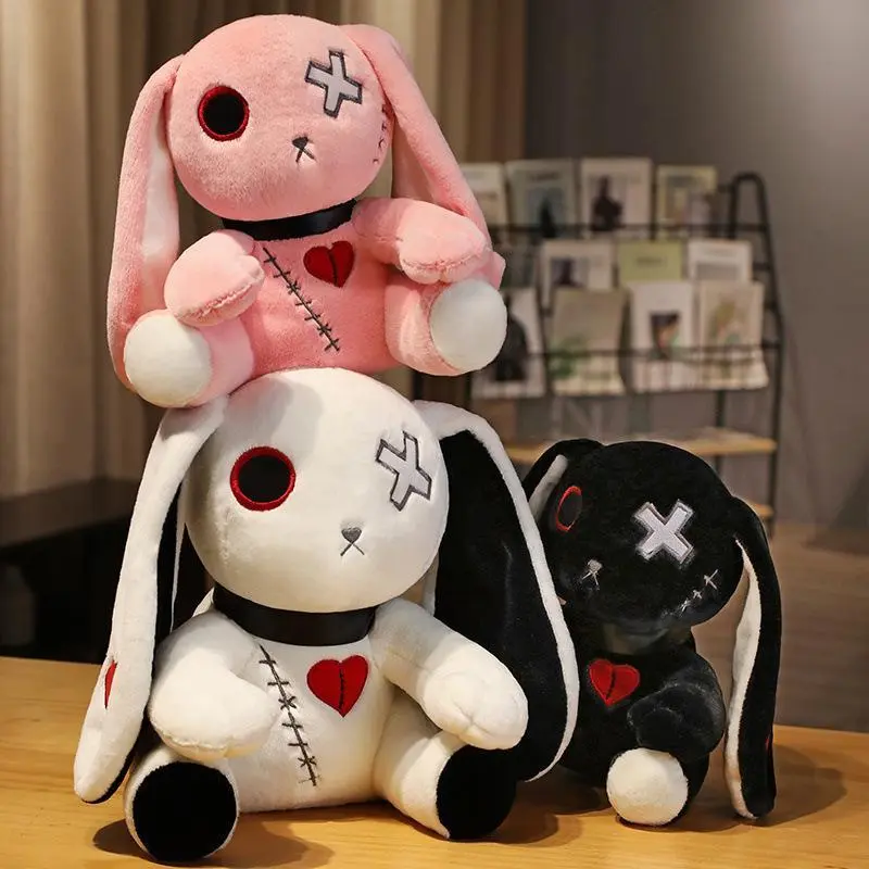 1pc Creepy Goth Bunny Plush Crazy Rabbit Plushie Toys, Spooky Gothic Bunny Stuffed Animal Cute Horror Dreadful Bunny Doll, For H