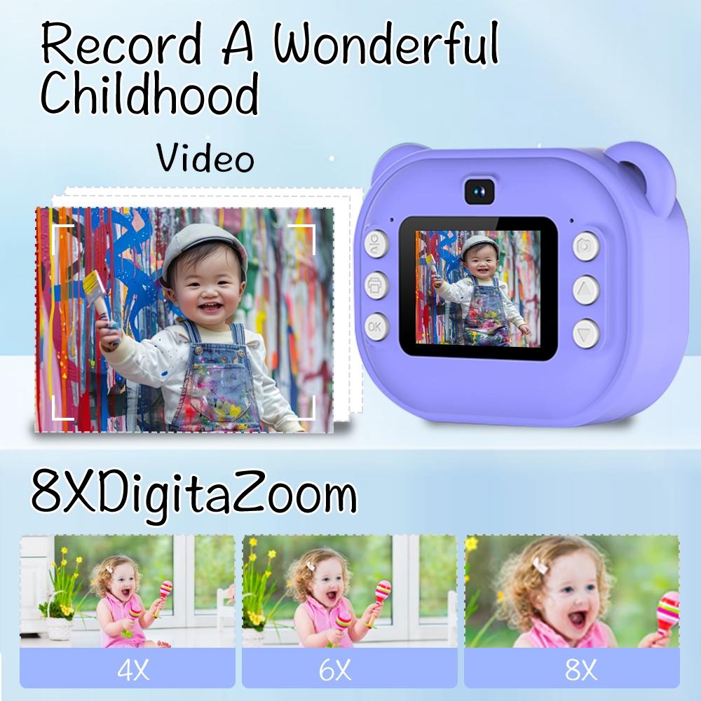 Instant Camera, Portable Camera, Digital Camera, Multifunctional 1080P HD Dual-Camera Kids Instant Print Camera, Includes Storage Card & Thermal Paper Roll, Birthday Gift