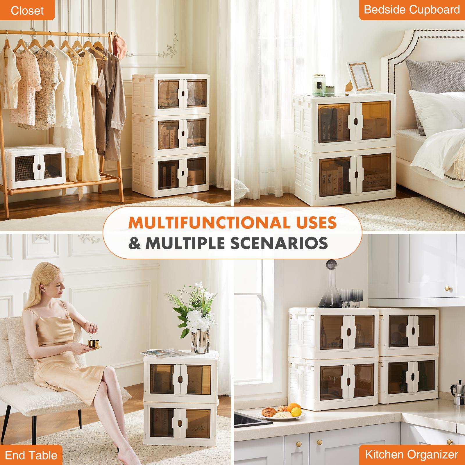 Stackable Plastic Storage Box with Lid Foldable Storage Box with Door and Wheels, Portable Lockable Storage Box for Living Room Stackable Plastic Storage Box with Lid Foldable Storage Box with Door and Wheels, Portable Lockable Storage Box for Living Room