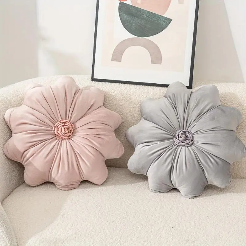 Plush Velvet Flower-Shaped Throw Pillow, Round Soft Accent Cushion with Insert for Sofa Indoor Decor, Pillow With Insert, Velvet Plush, Couch Cushions, Decorative Cushion